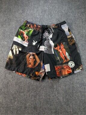 Playboy Pacsun Surf Club Men's Small Black Swim Trunks Vintage Photo Collage